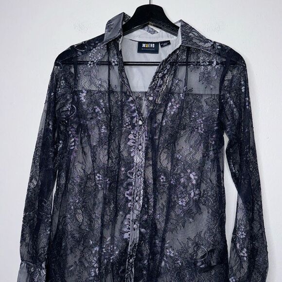 Anthropologie Maeve Lace Sheer Long Sleeve Button Down Blouse/Shirt Size XXS - Picture 12 of 14